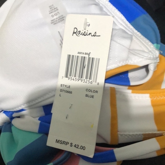RAISINS Beach Please Anya Striped Bikini Swim Top, US Large - Picture 3 of 4